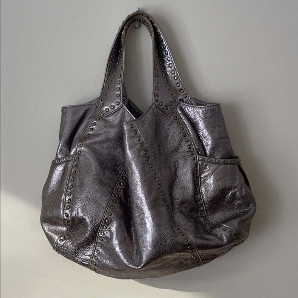 KOOBA metallic silver studded Marcelle hobo bag